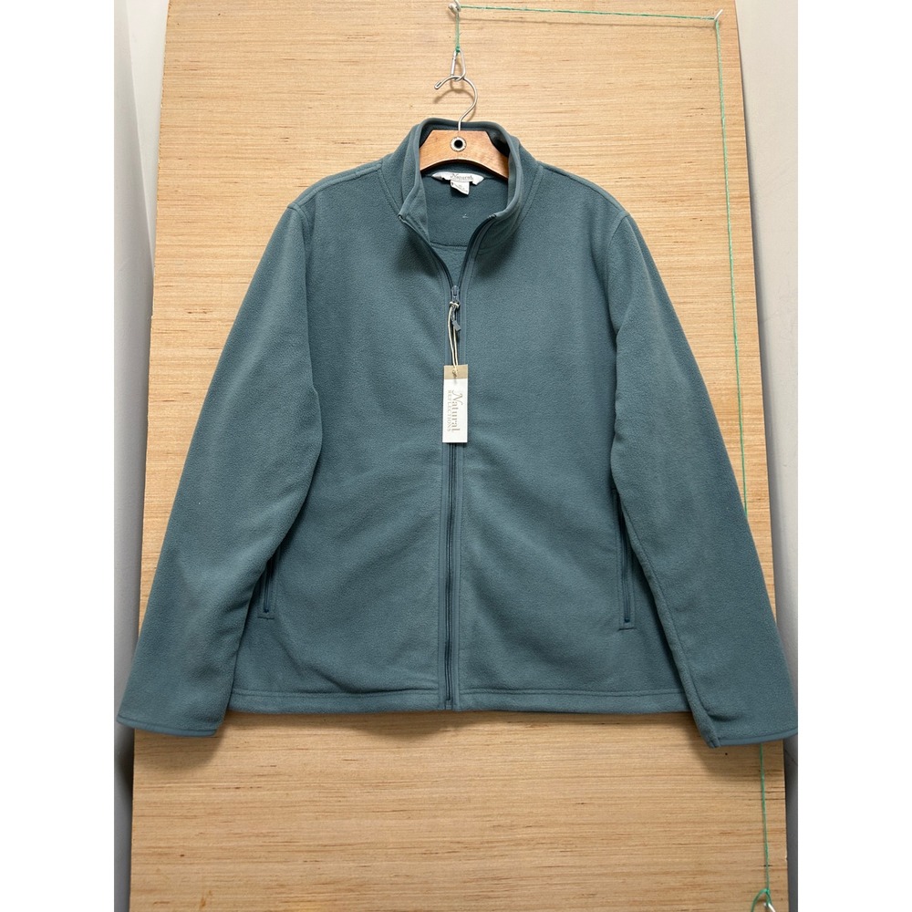 Natural Reflections Womens XL Fleece Jacket Full Zip Teal Mock Neck New